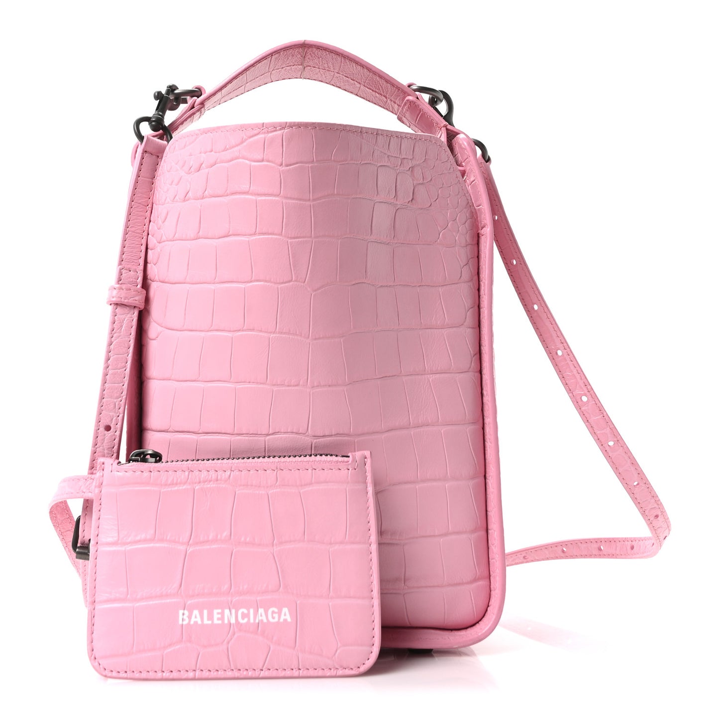 Calfskin Logo Crocodile Embossed XS Tool 2.0 North-South Tote Candy Pink White