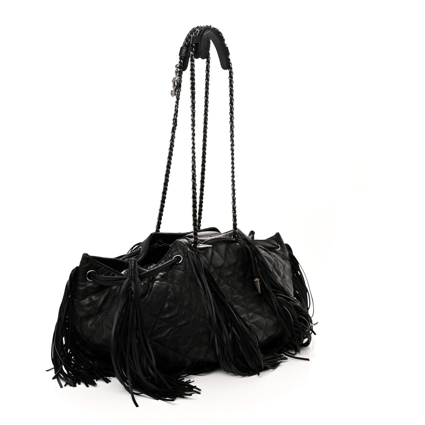 Lambskin Quilted Western Baluchon Fringe Bag Black