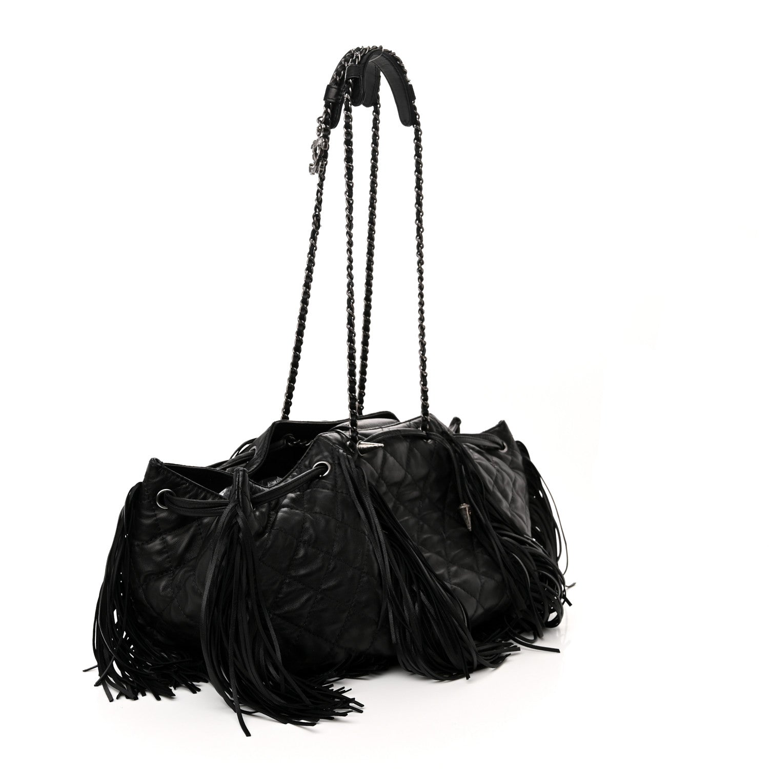 Chanel Lambskin Quilted Western Baluchon Fringe Bag Black 3 of 10