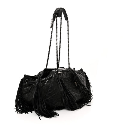 Chanel Lambskin Quilted Western Baluchon Fringe Bag Black 3 of 10
