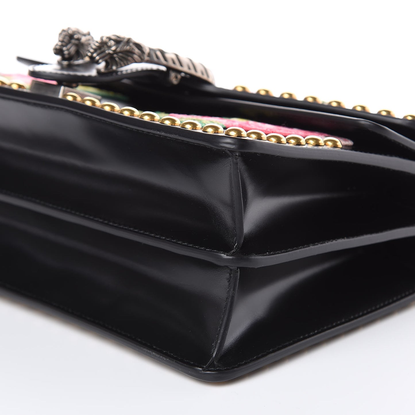 Calfskin Floral Embroidered Studded Small Dionysus Shoulder Bag Black