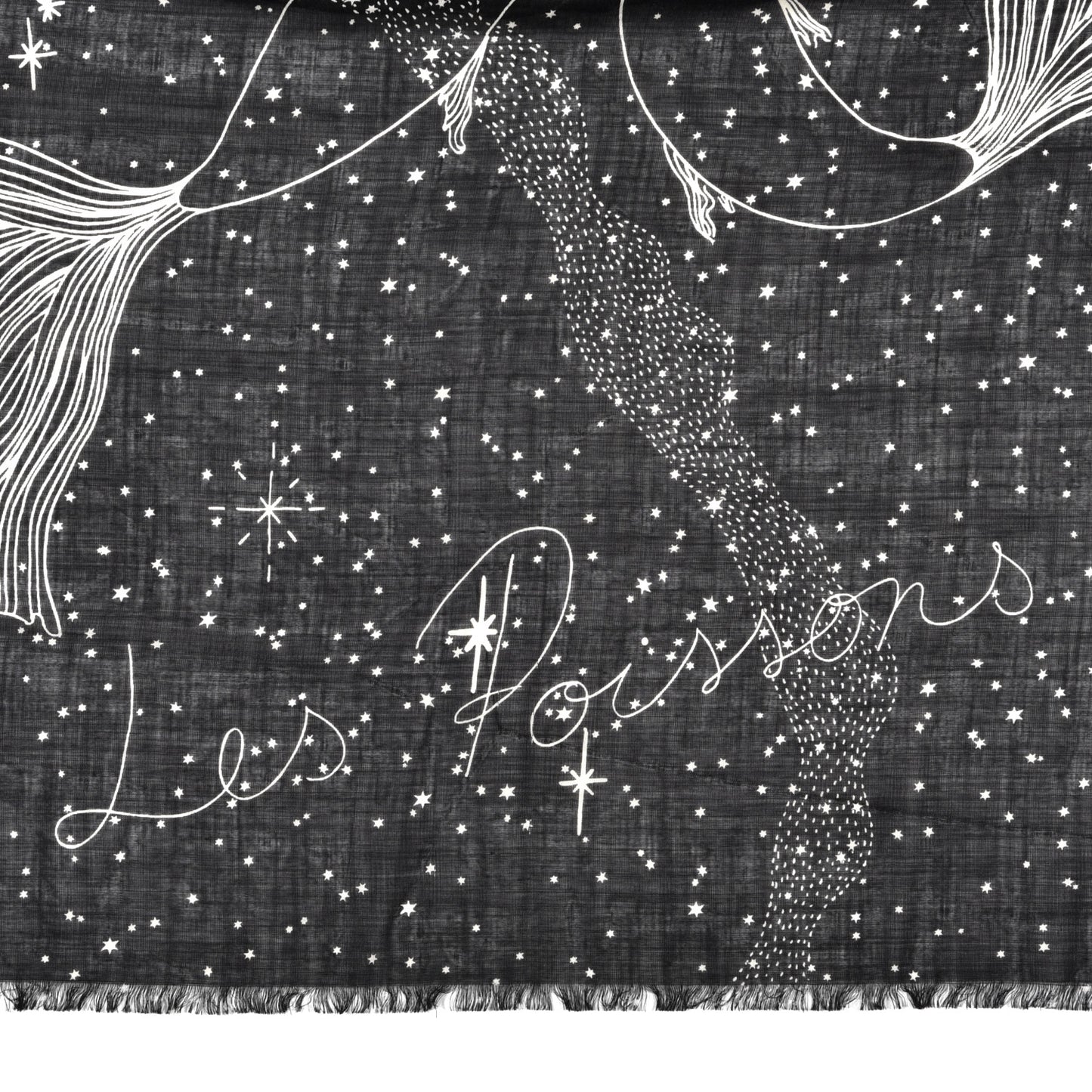 Wool Silk Les Poissons Astrological Constellation Scarf Stole Black