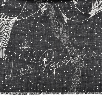 Christian Dior Wool Silk Les Poissons Astrological Constellation Scarf Stole Black 3 of 5