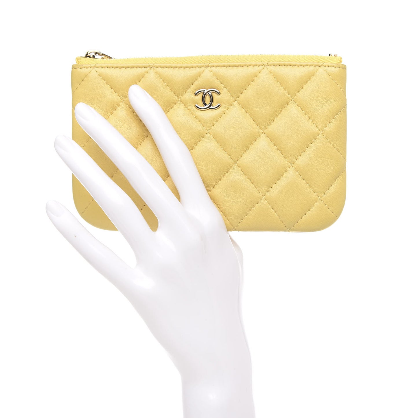 Lambskin Quilted Small Cosmetic Case Yellow