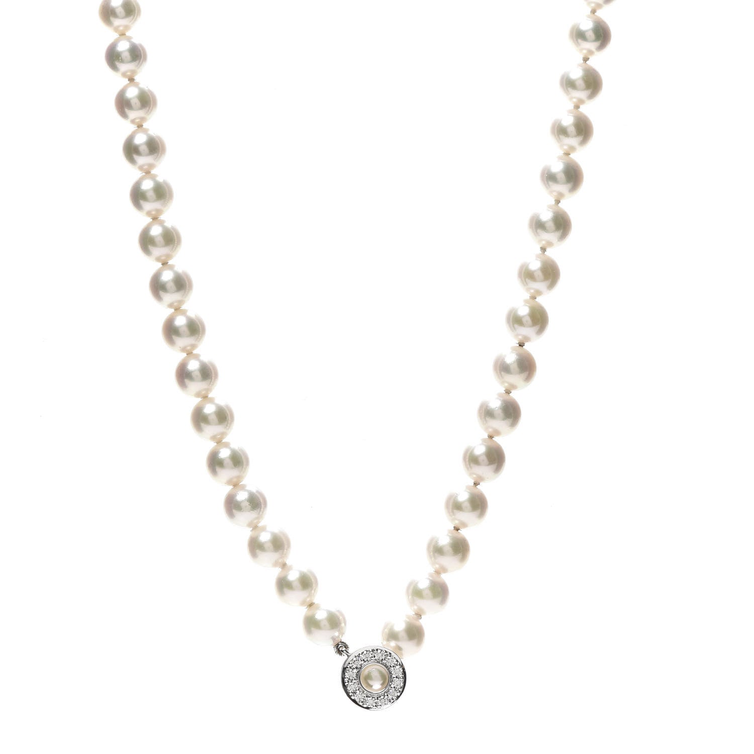 Mikimoto 18K White Gold Diamond Akoya Pearl 7-7.5mm Lariat Strand Necklace 1 of 6