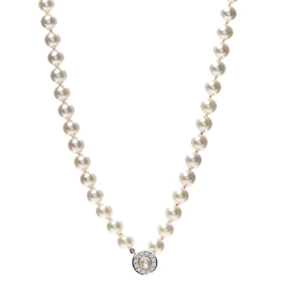 Mikimoto 18K White Gold Diamond Akoya Pearl 7-7.5mm Lariat Strand Necklace 1 of 6