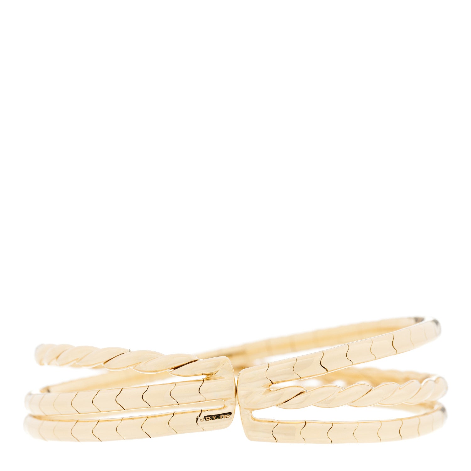 David Yurman 18K Yellow Gold Diamond Paveflex Three Row Bracelet 2 of 4