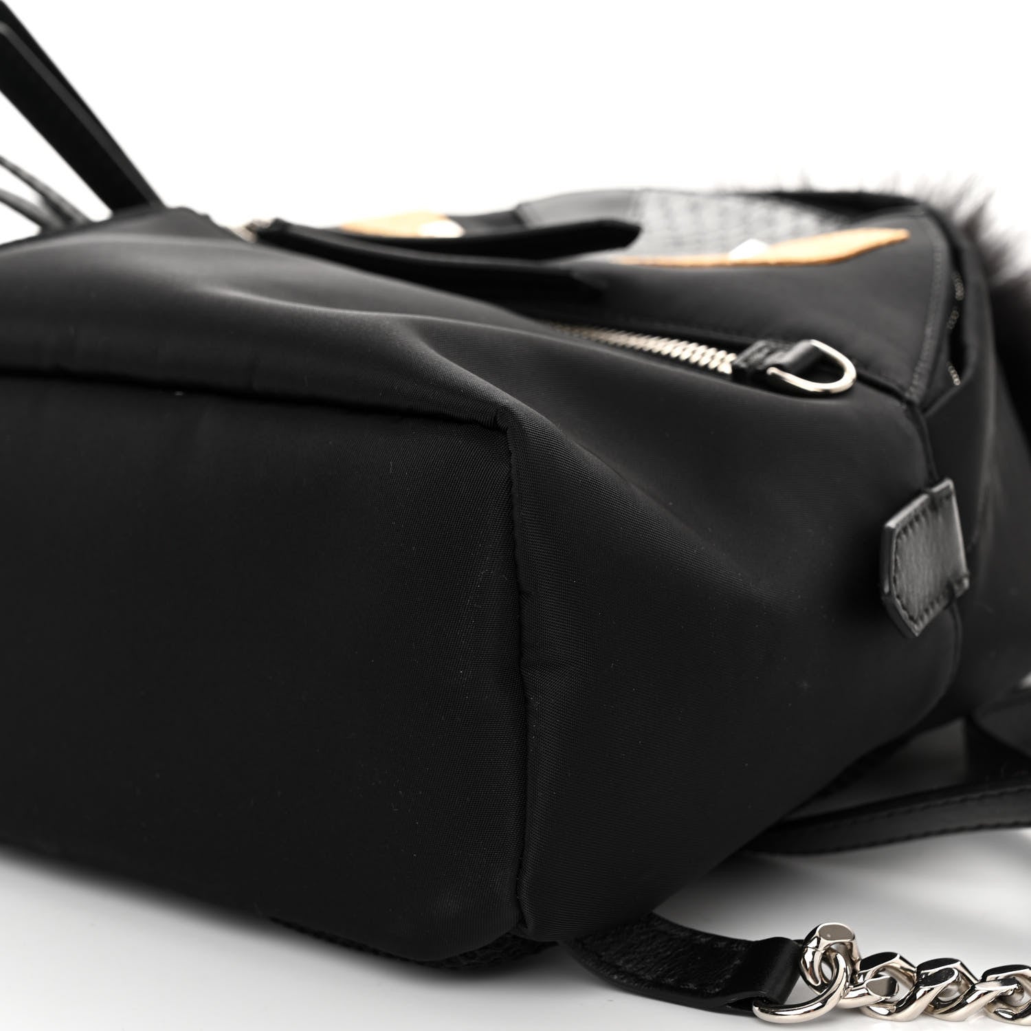 Fendi Nylon Vitello Dolce Goat Fox Fur Crocodile Monster Eyes Mini Backpack Black Sunflower 10 of 10