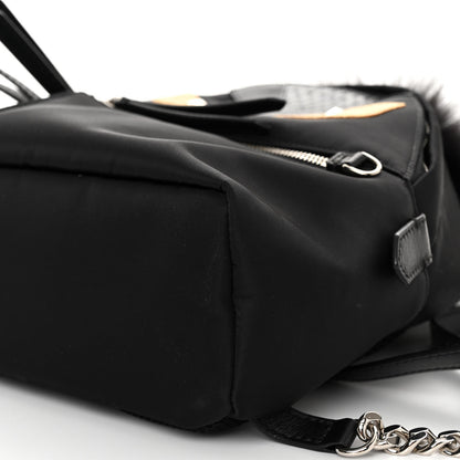 Fendi Nylon Vitello Dolce Goat Fox Fur Crocodile Monster Eyes Mini Backpack Black Sunflower 10 of 10