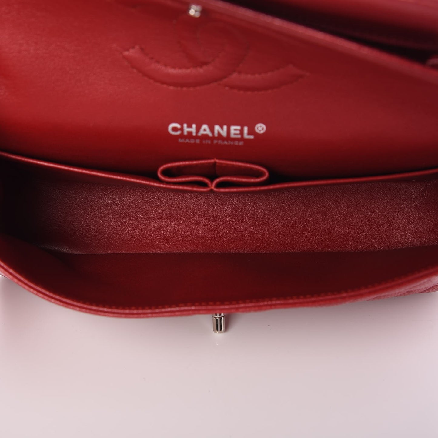 Caviar Quilted Medium Double Flap Red