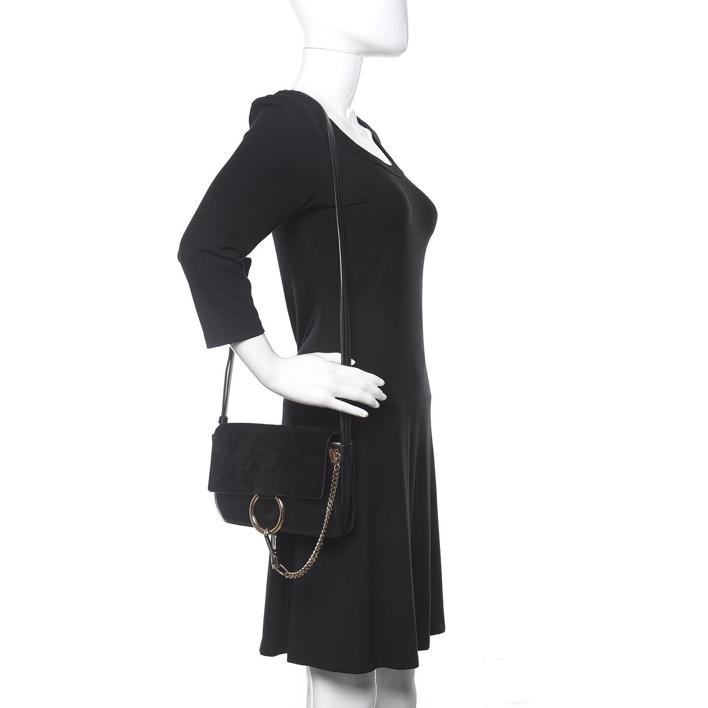 Suede Calfskin Small Faye Shoulder Bag Black