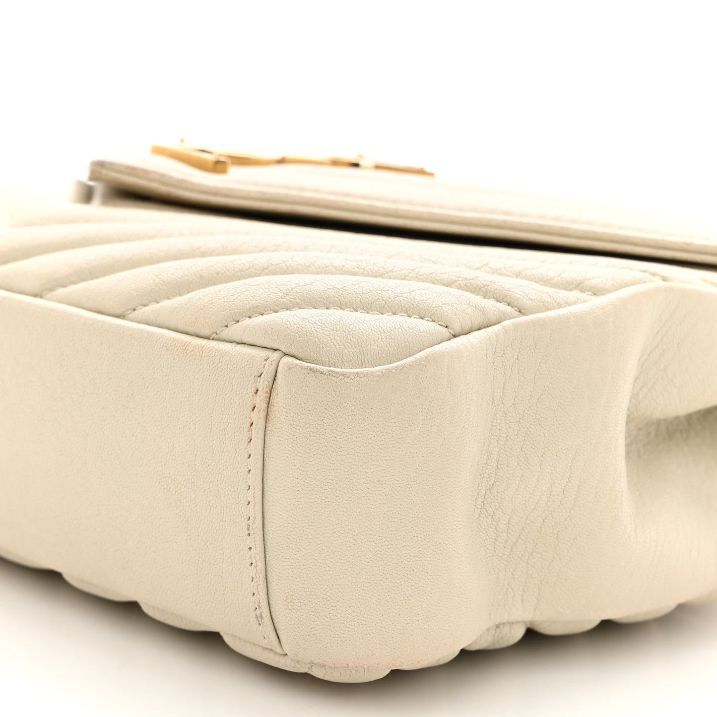 Sheepskin Matelasse Chevron Monogram Medium College Bag Crema Soft
