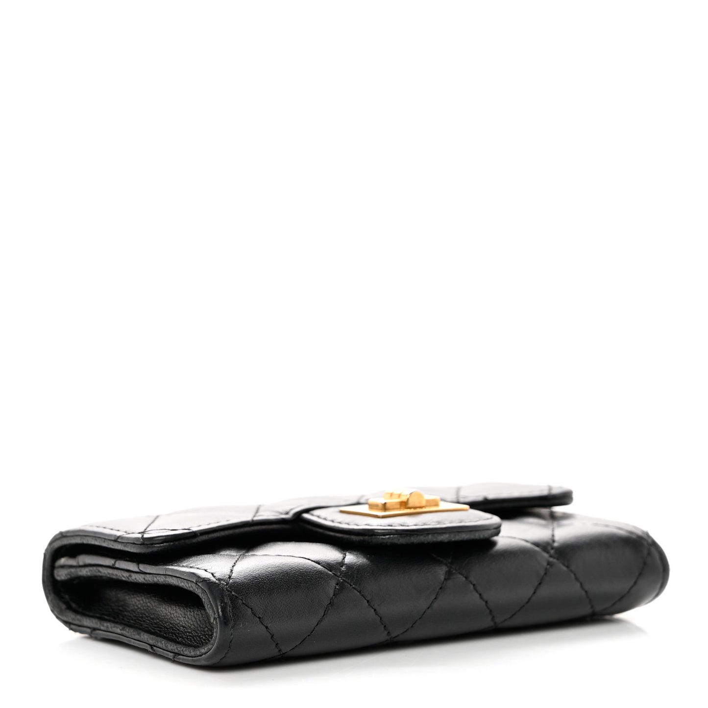 Aged Calfskin Quilted Reissue Flap Card Holder Black