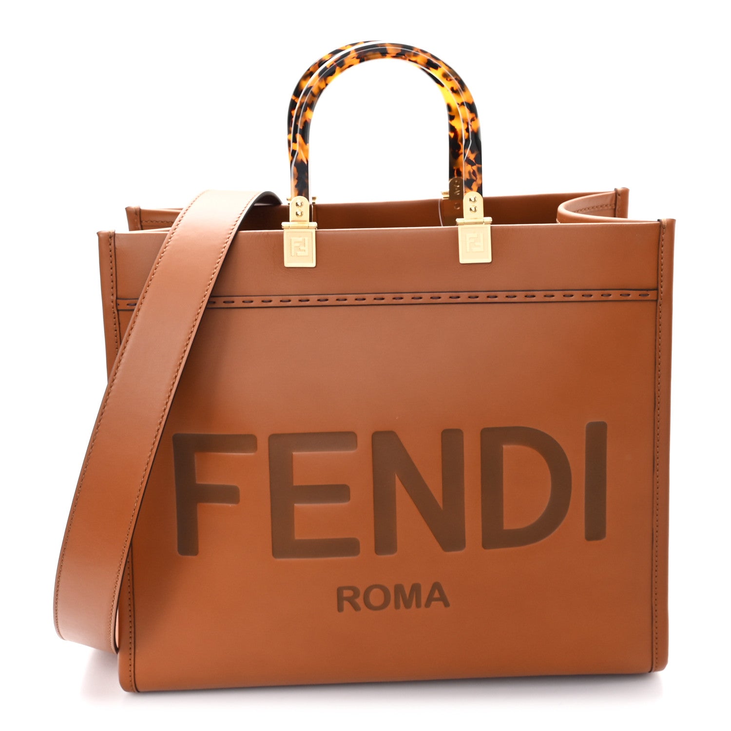 Fendi Vitello King Plexiglass Medium Fendi Sunshine Shopper Tote Cuoio 1 of 9