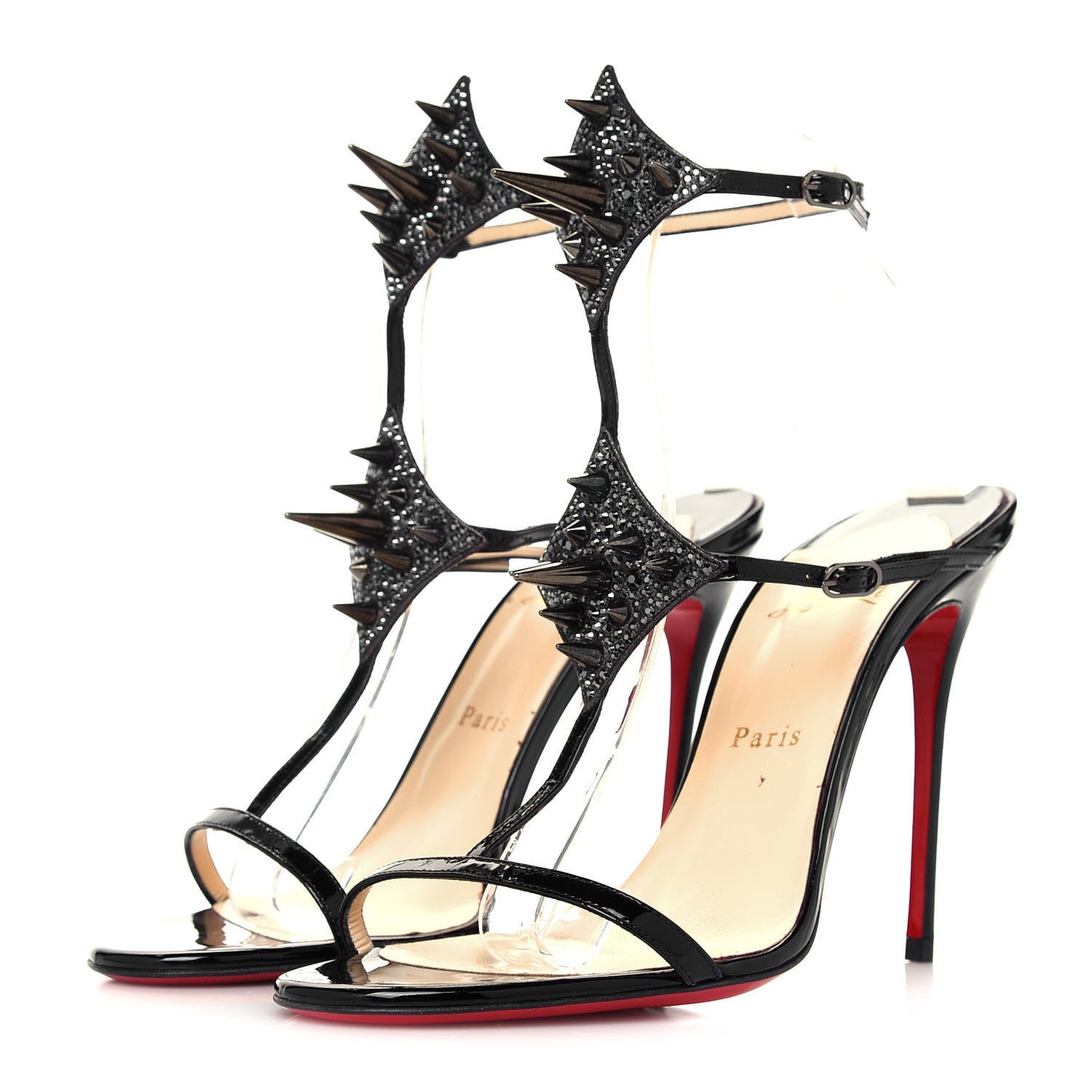 Patent Lady Max Spike T-Strap Sandals 40 Black