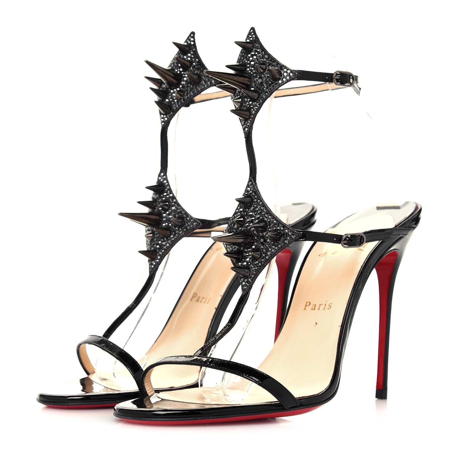 Christian Louboutin Patent Lady Max Spike T-Strap Sandals 40 Black 3 of 9