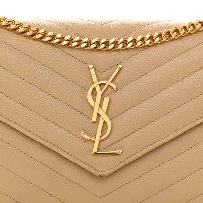 Saint Laurent Grain De Poudre Matelasse Chevron Monogram Chain Wallet Dark Beige 11 of 19