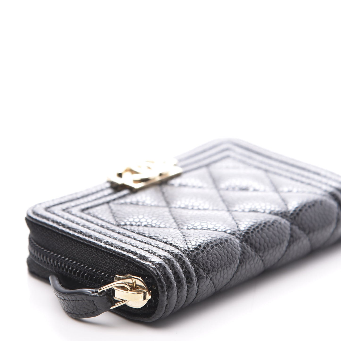 Caviar Quilted Boy Zip Around Coin Purse Wallet Black