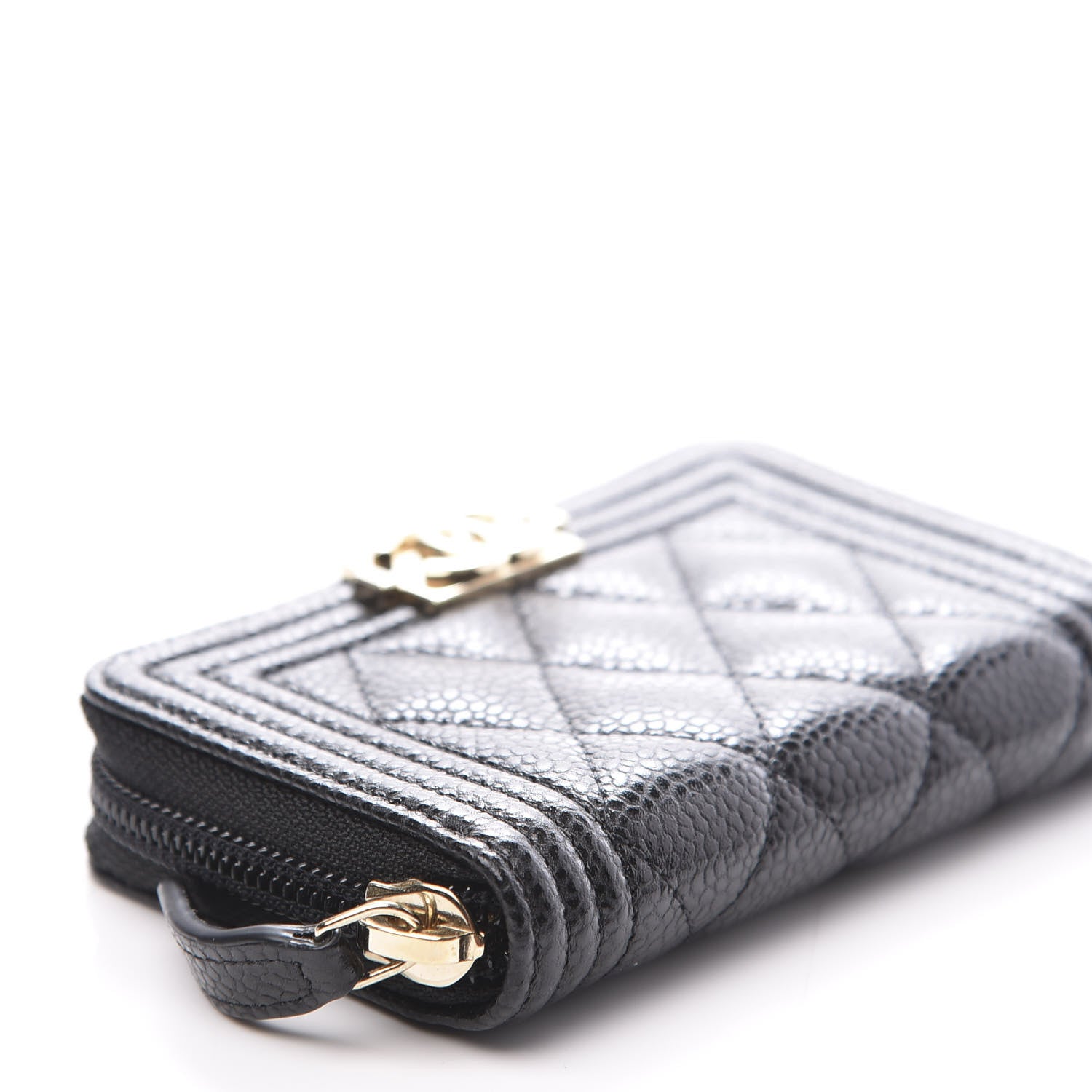 Chanel Caviar Quilted Boy Zip Around Coin Purse Wallet Black 7 of 9