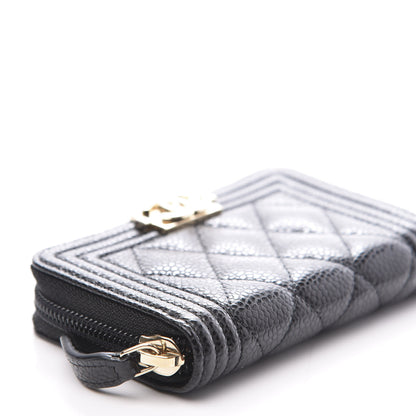 Chanel Caviar Quilted Boy Zip Around Coin Purse Wallet Black 7 of 9