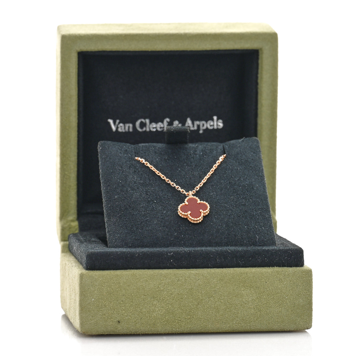 18K Rose Gold Carnelian Sweet Alhambra Pendant Necklace