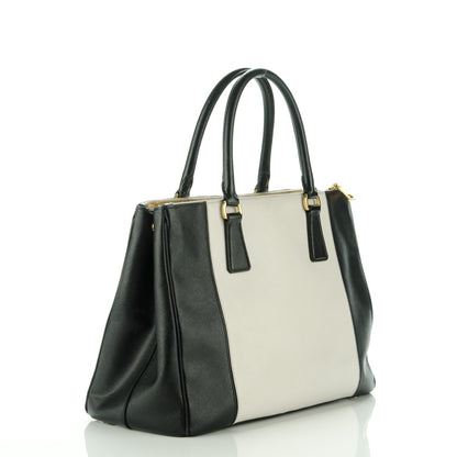 Prada Saffiano Lux Colorblock Medium Galleria Double Zip Tote Black Talco 4 of 8