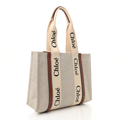 Chloe Cotton Calfskin Medium Woody Ribbon Tote White Brown 3 of 13