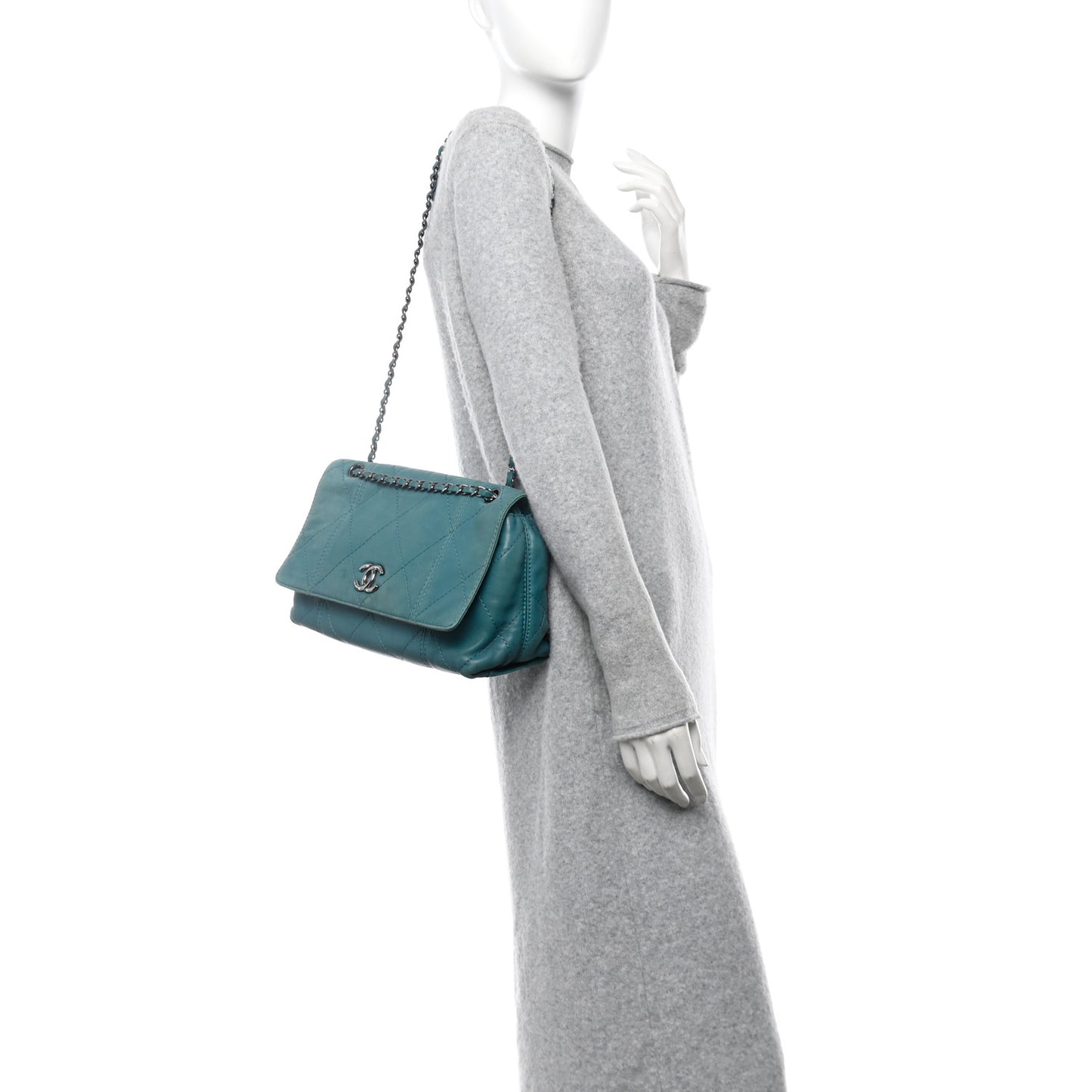 Lambskin Quilted Large Soft Touch Flap Green