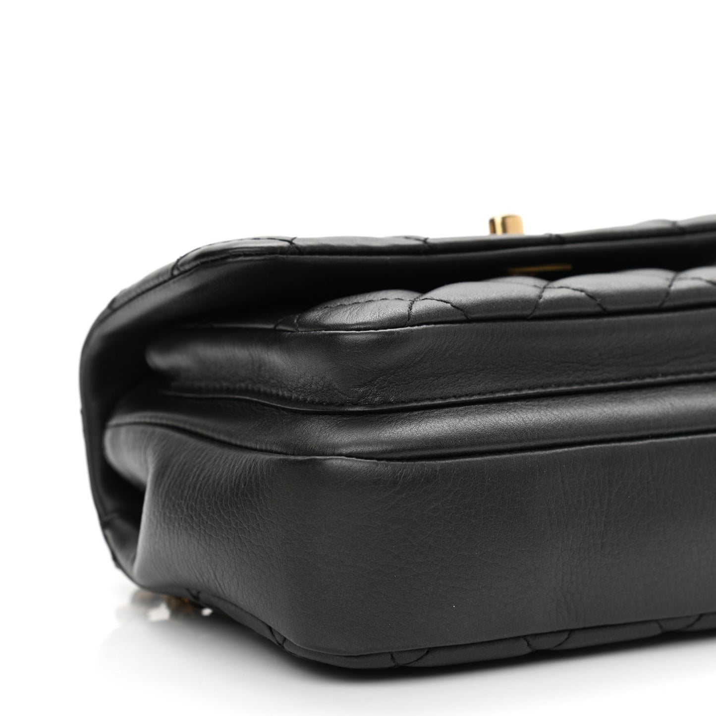 Calfskin Quilted Top Handle Flap Black