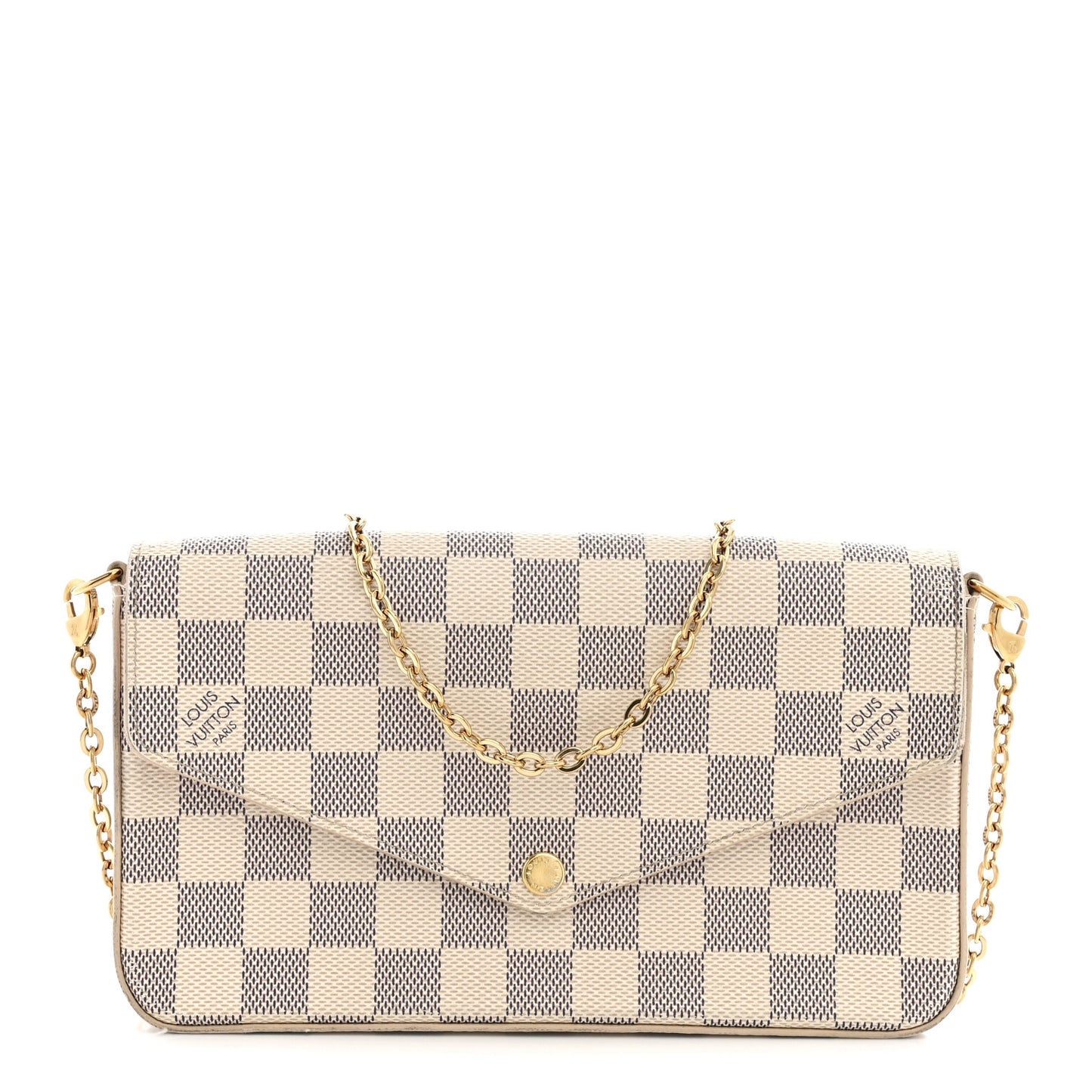 Damier Azur Pochette Felicie Chain Wallet Rose Ballerine