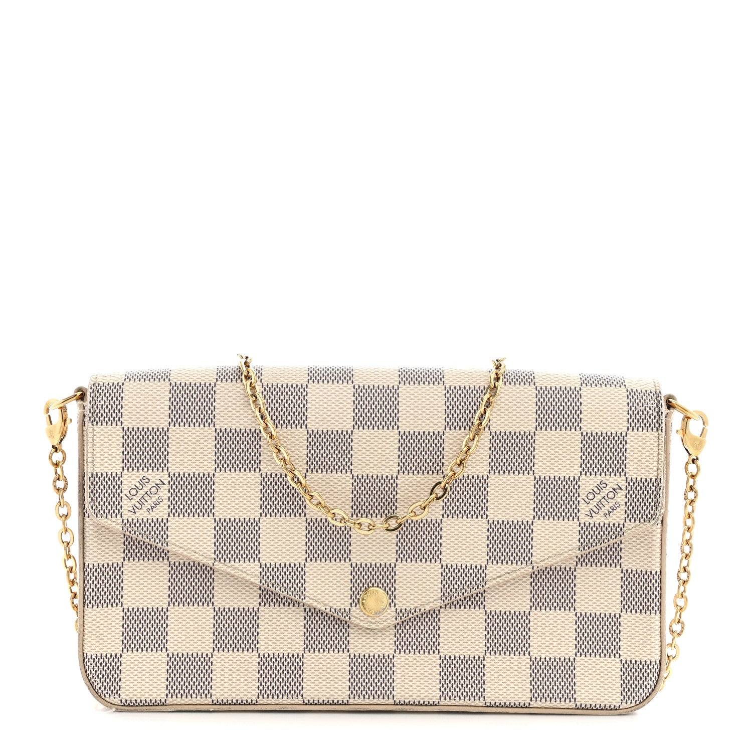 Louis Vuitton Damier Azur Pochette Felicie Chain Wallet Rose Ballerine 1 of 14