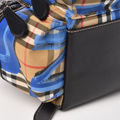 Burberry Vintage Check Graffiti Print Medium Rucksack Backpack Blue Antique Yellow 8 of 9