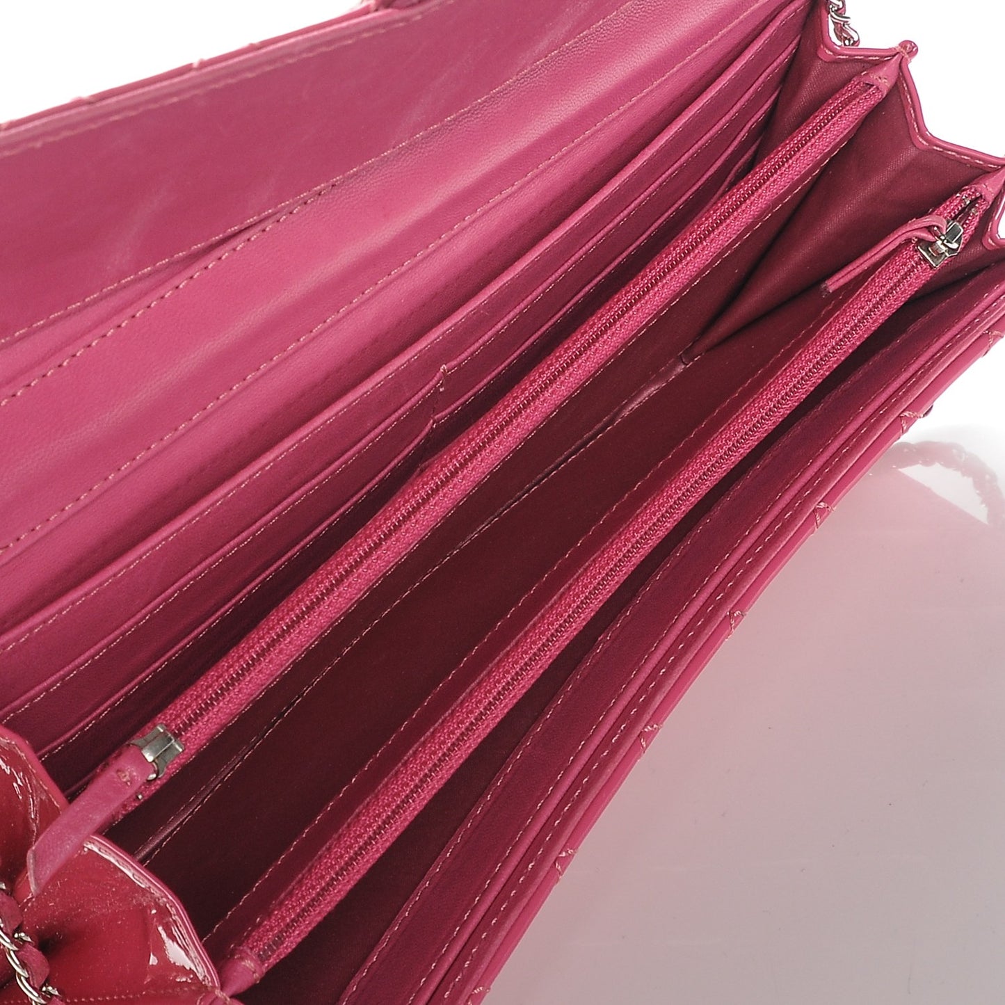 Patent Quilted Clutch Chain Flap Fuchsia