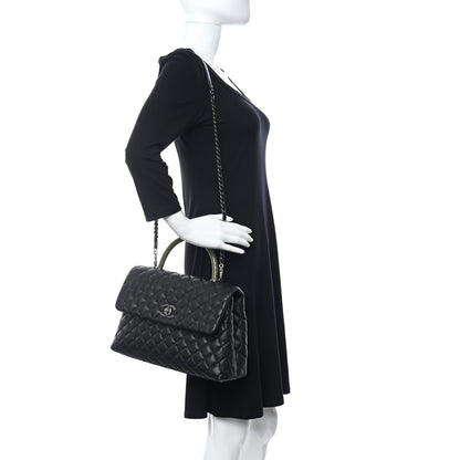 Chanel Caviar Lizard Quilted Medium Coco Handle Flap Black Green 2 of 11