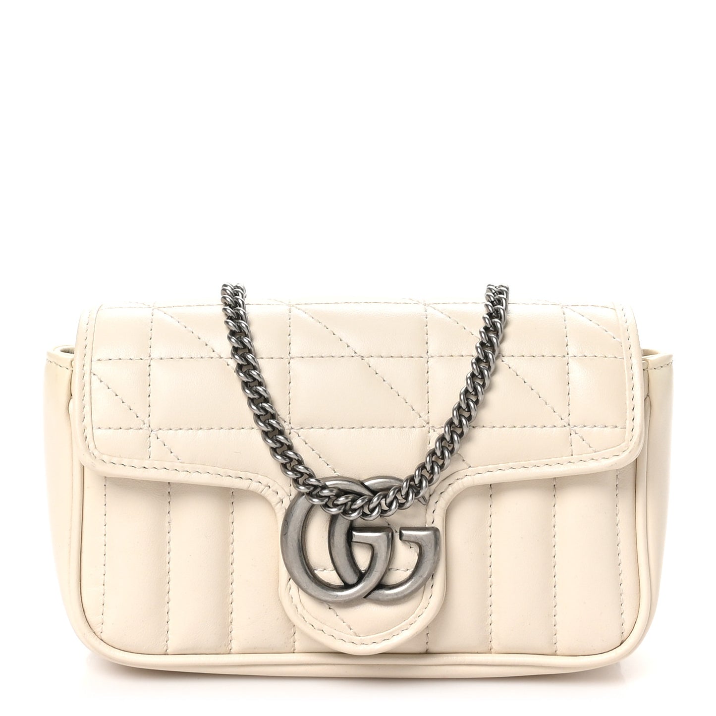 Calfskin Matelasse Aria Super Mini GG Marmont Shoulder Bag Mystic White