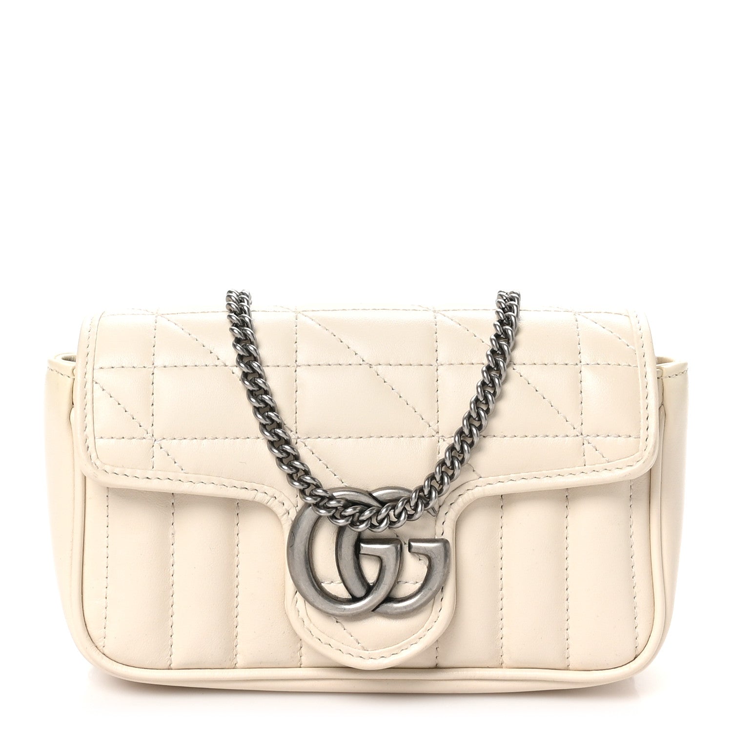 Gucci Calfskin Matelasse Aria Super Mini GG Marmont Shoulder Bag Mystic White 1 of 10