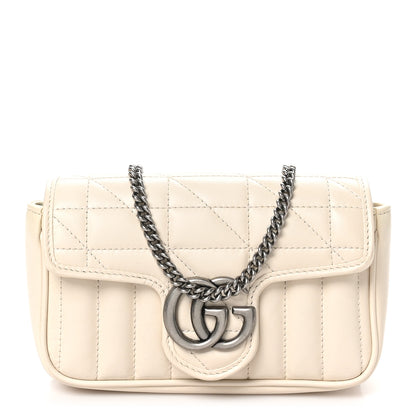 Gucci Calfskin Matelasse Aria Super Mini GG Marmont Shoulder Bag Mystic White 1 of 10