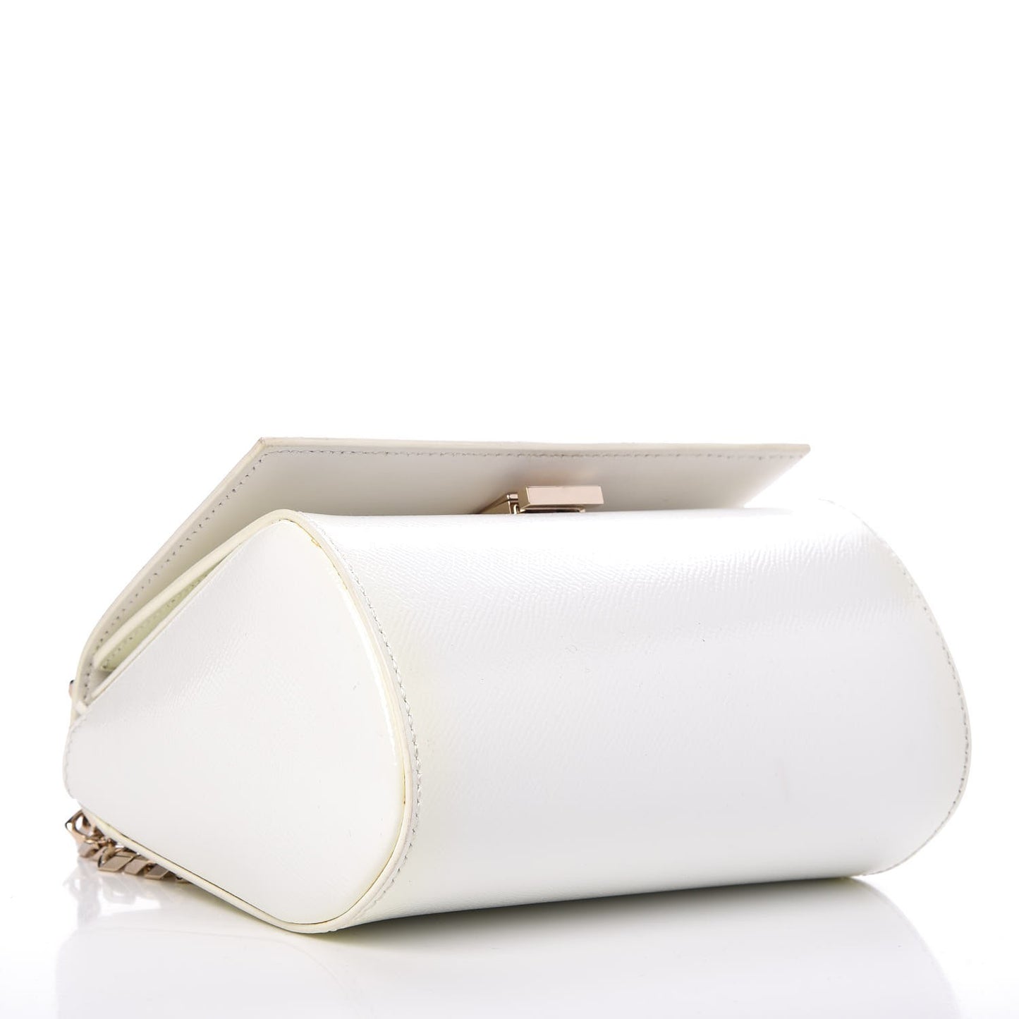 Patent Calfskin Mini Pandora Box Chain Crossbody Bag White