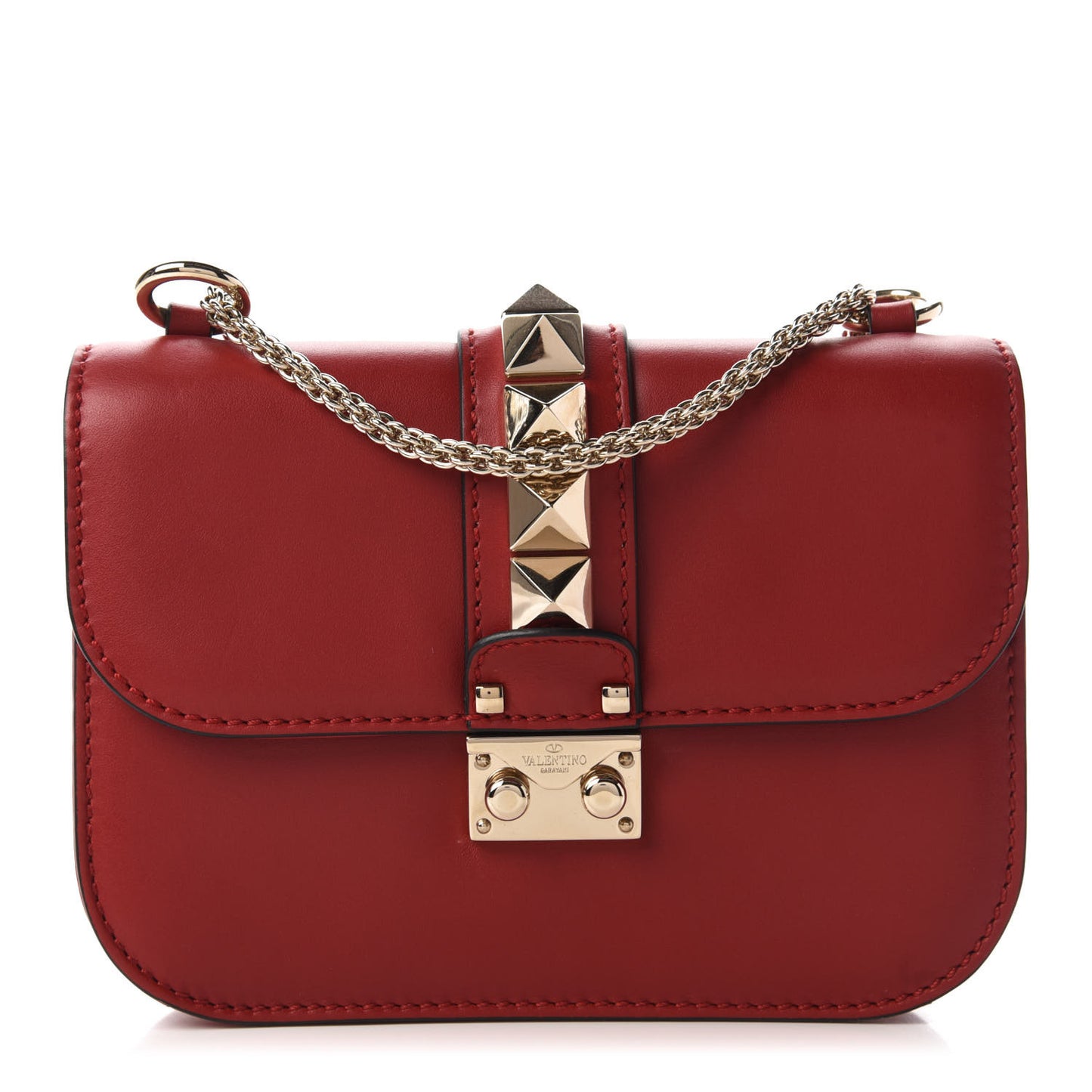 Vitello Small Glam Lock Rockstud Flap Red