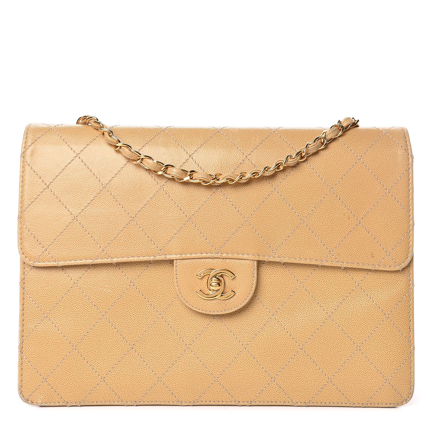 Chanel Caviar Stitched Jumbo Single Flap Beige 1 of 14