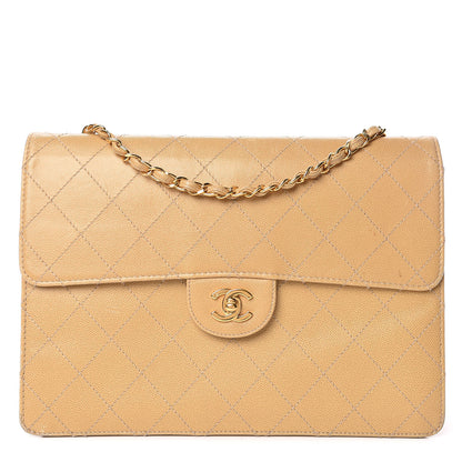 Chanel Caviar Stitched Jumbo Single Flap Beige 1 of 20