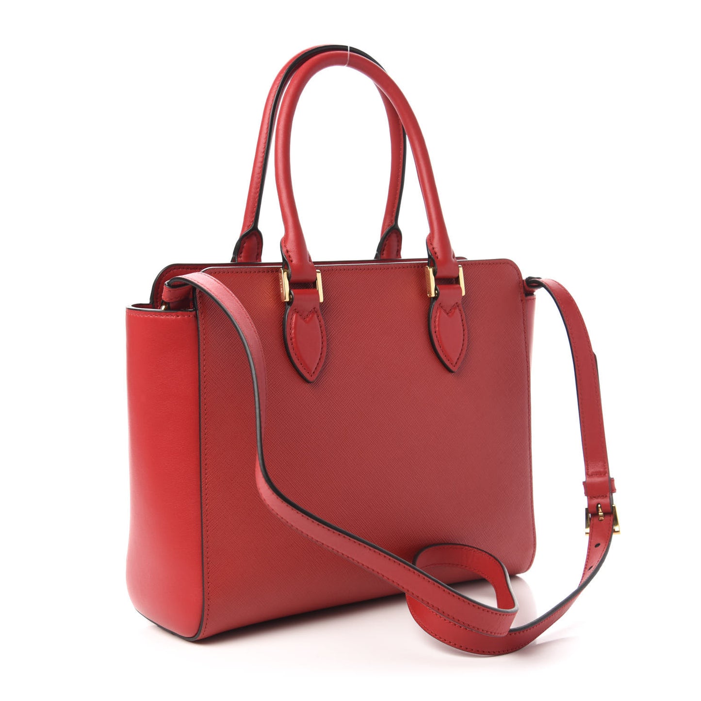 Saffiano Soft Calfskin Double Handle Satchel Fuoco