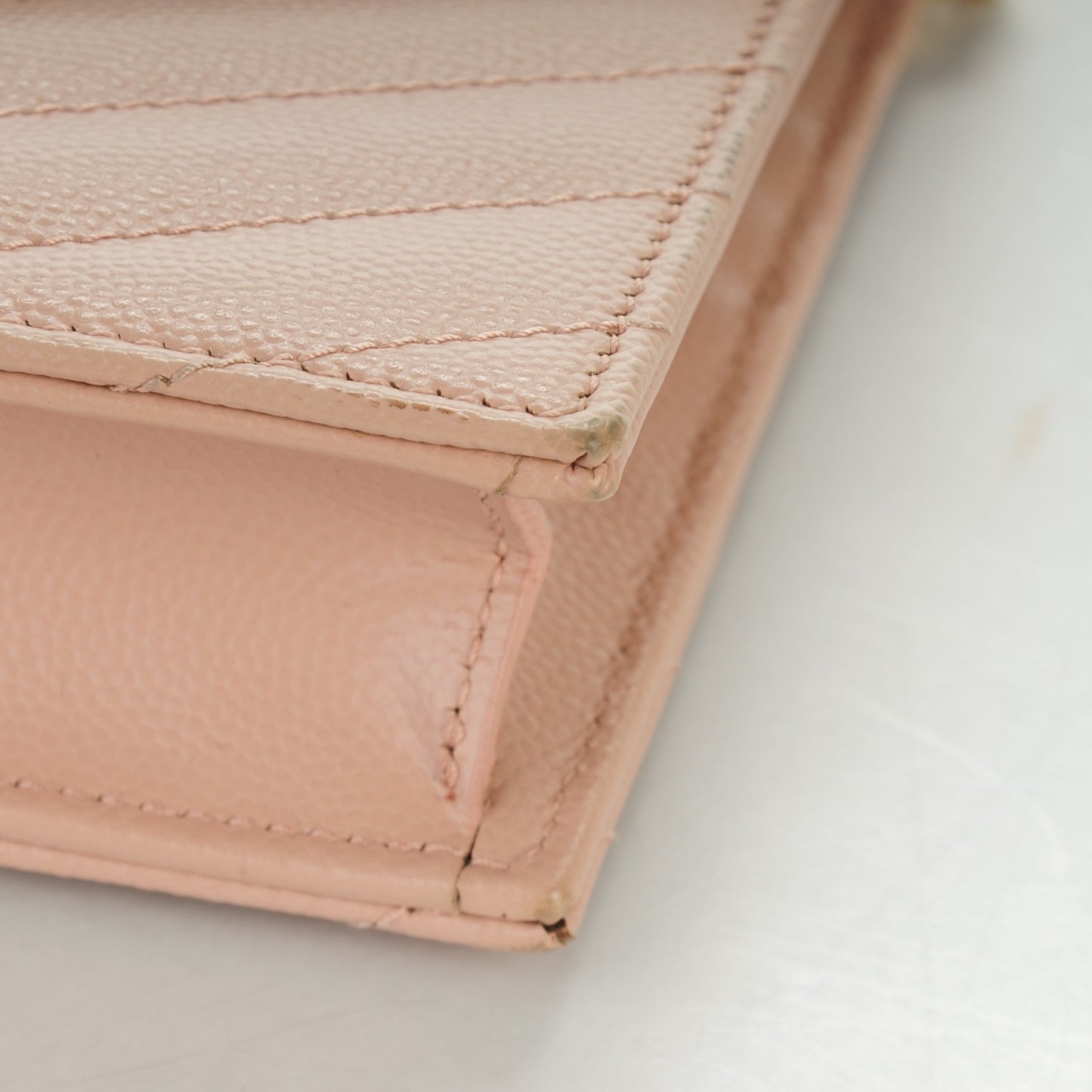 Grain De Poudre Matelasse Chevron Monogram Envelope Chain Wallet Pale Pink