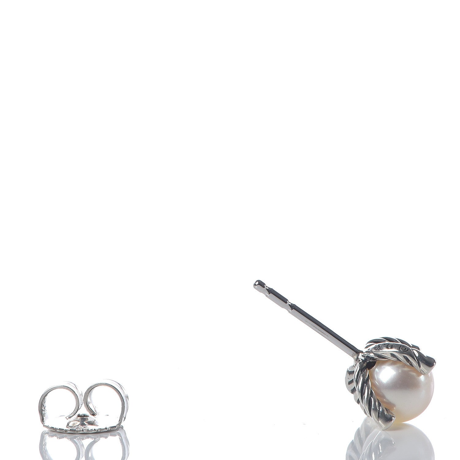 David Yurman Sterling Silver Diamond Pearl 7mm Earrings 3 of 5