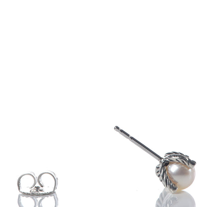 David Yurman Sterling Silver Diamond Pearl 7mm Earrings 3 of 5