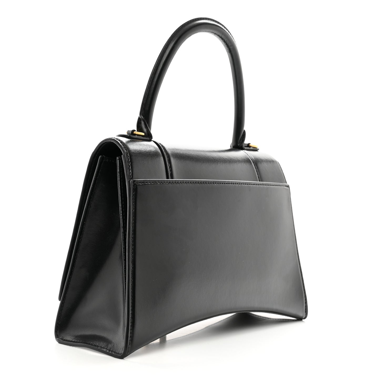 Shiny Box Calfskin Medium Hourglass Top Handle Bag Black