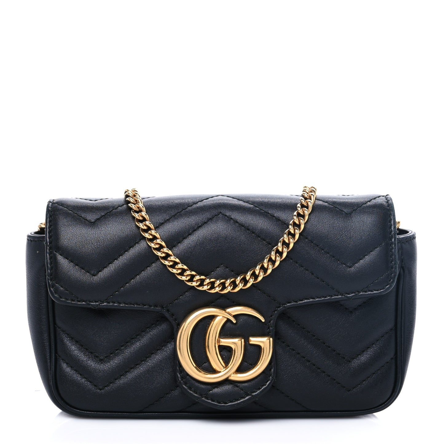 Calfskin Matelasse Super Mini GG Marmont Shoulder Bag Black