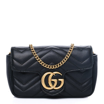 Gucci Calfskin Matelasse Super Mini GG Marmont Shoulder Bag Black 1 of 7
