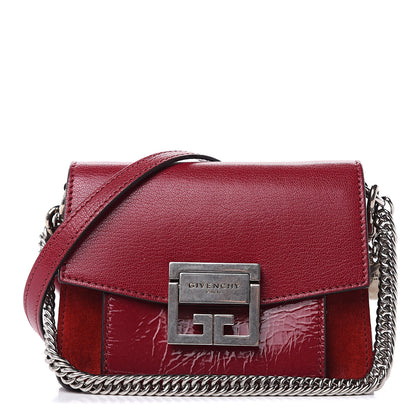 Givenchy Crinkled Patent Goatskin Suede Mini GV3 Shoulder Bag Fig Pink Cherry 1 of 9