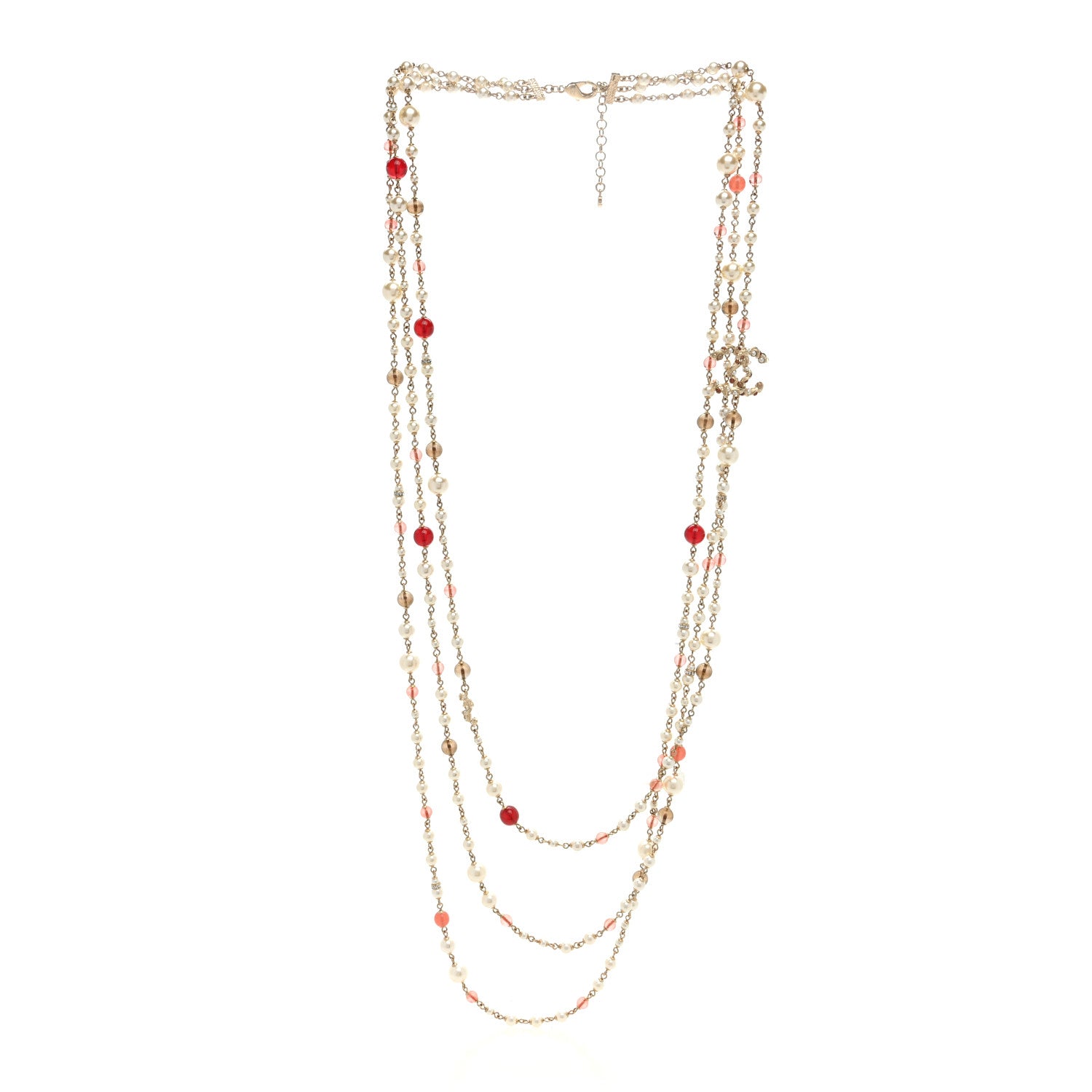 Chanel Pearl Bead Multi Strand CC Long Necklace Gold 3 of 4
